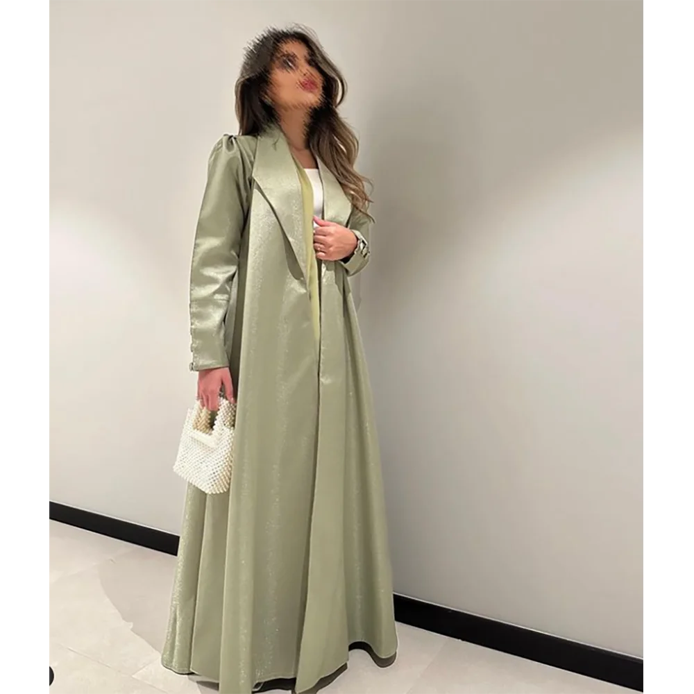 Light Green Satin Fabric Long Women Blazer One Piece Luxury High Quality Female Coat casaco feminino