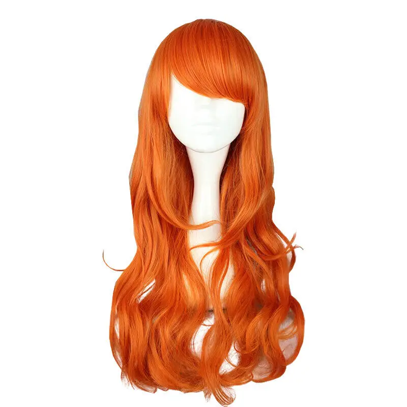 Nami Cosplay Wigs 60cm Women Long Curly Orange Lolita Synthetic Hair