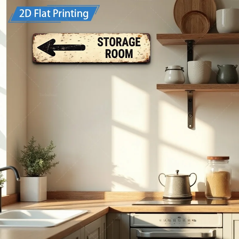 [2D FLAT] 1pc Metal Sign, 4×16inch Rustic Storage Room Sign Arrow Wall Art Decor