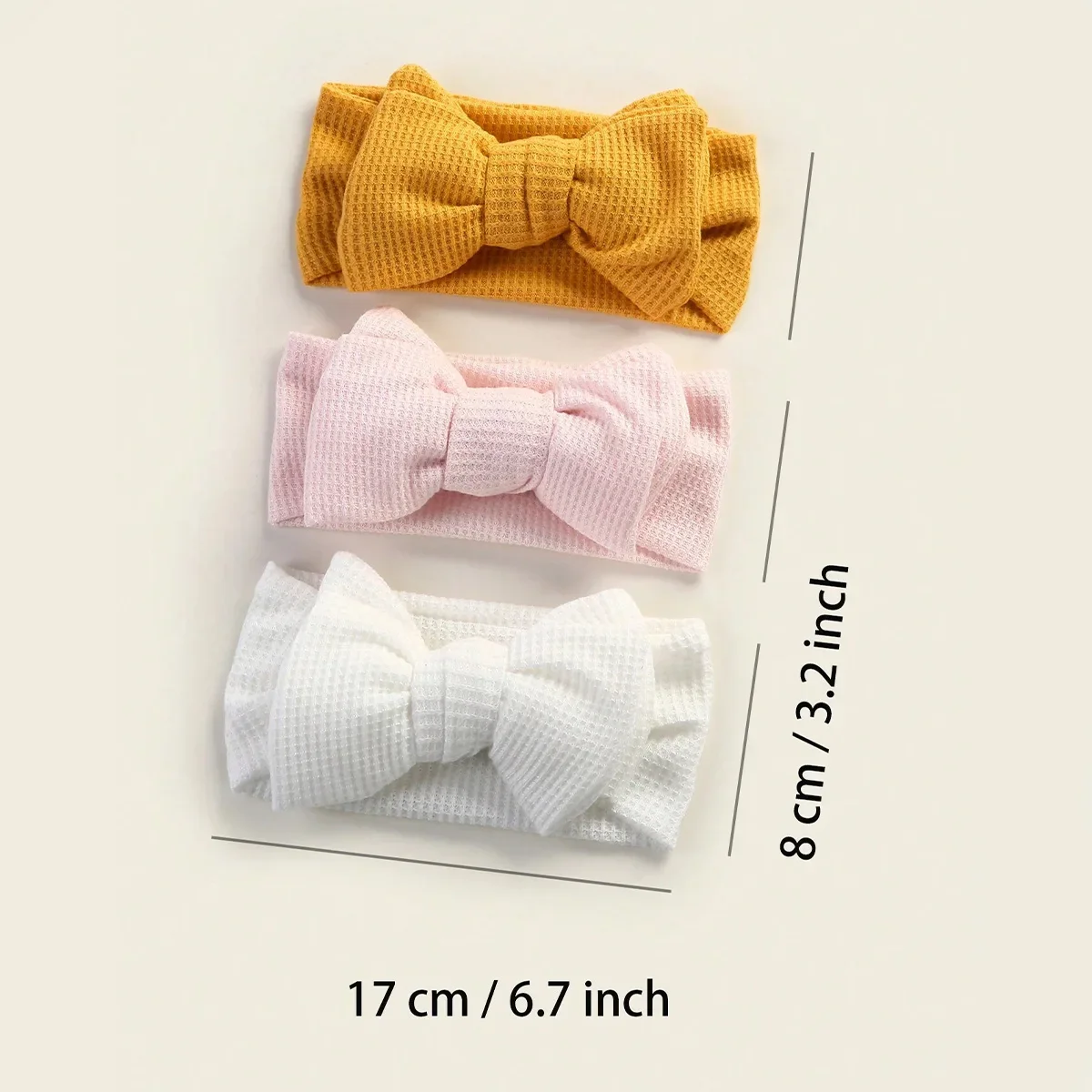 3pcs Hot Sale Waffle Soft Elastic Headband Baby Dual Layers Bow Hair Accessories Girls Cute Top Knot Toddle Cute Turban