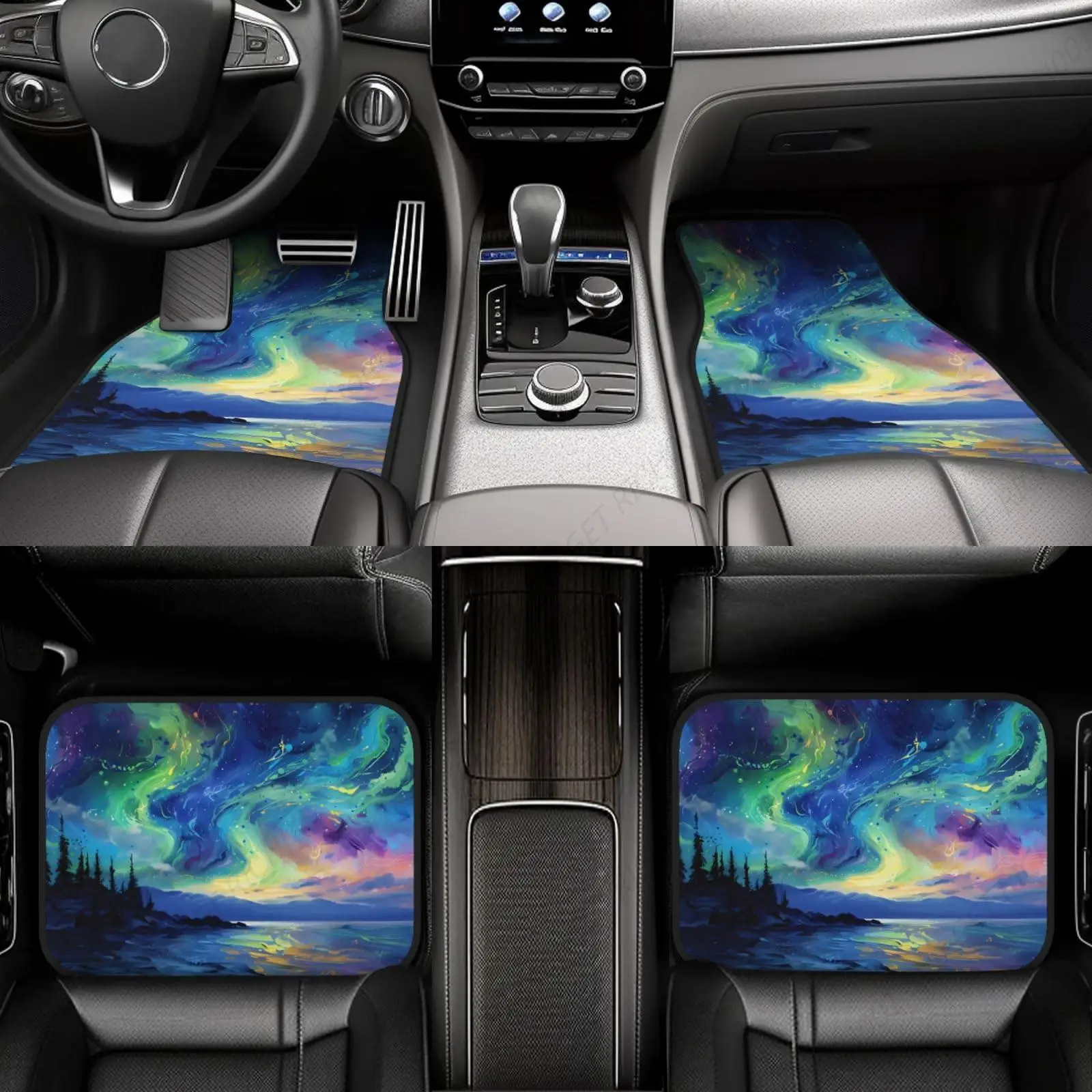 Northern Lights Sky Novelty Car Foot Mat Set of 4 Pieces Set - Carpet Floor Mats for Cars, Auto Accessories Front & Rear