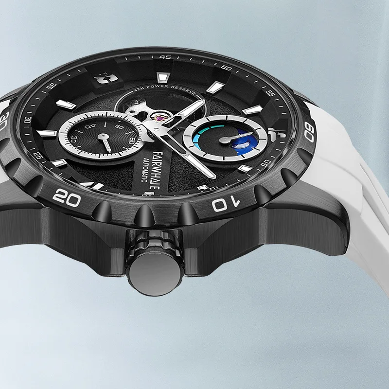 Mark Fairwhale Brand Fashion Mechanical Watches Men Sports Silicone Tourbillon Clock Luxury Moon Phase  Automatic Watch Reloj