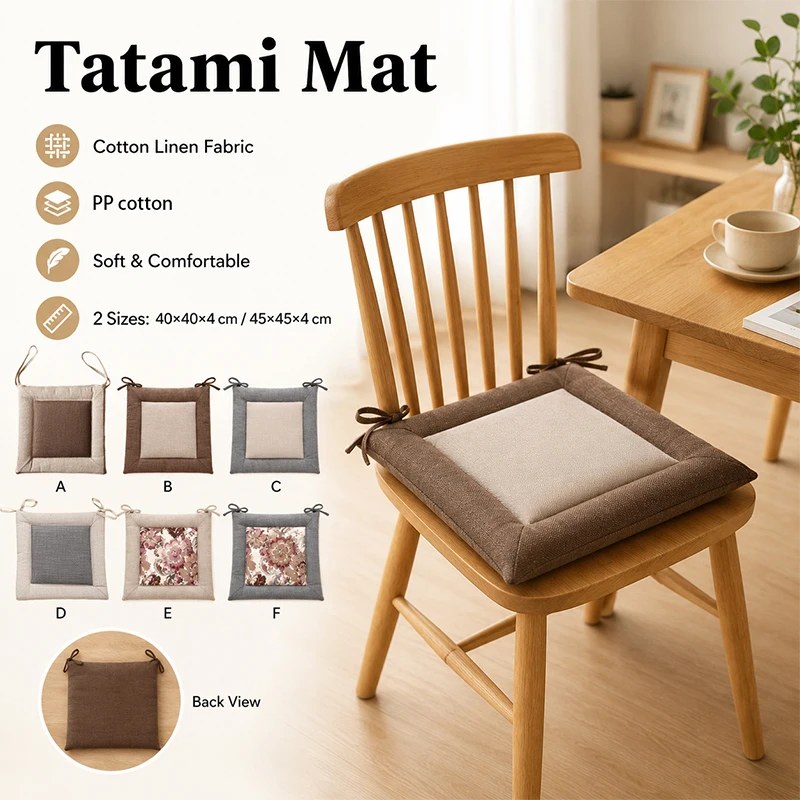 Linen Chair Cushion Removable Washable Cover Thick Seat Pad Office Home Dining Tatami Floor Stool Anti-fatigue Pillow