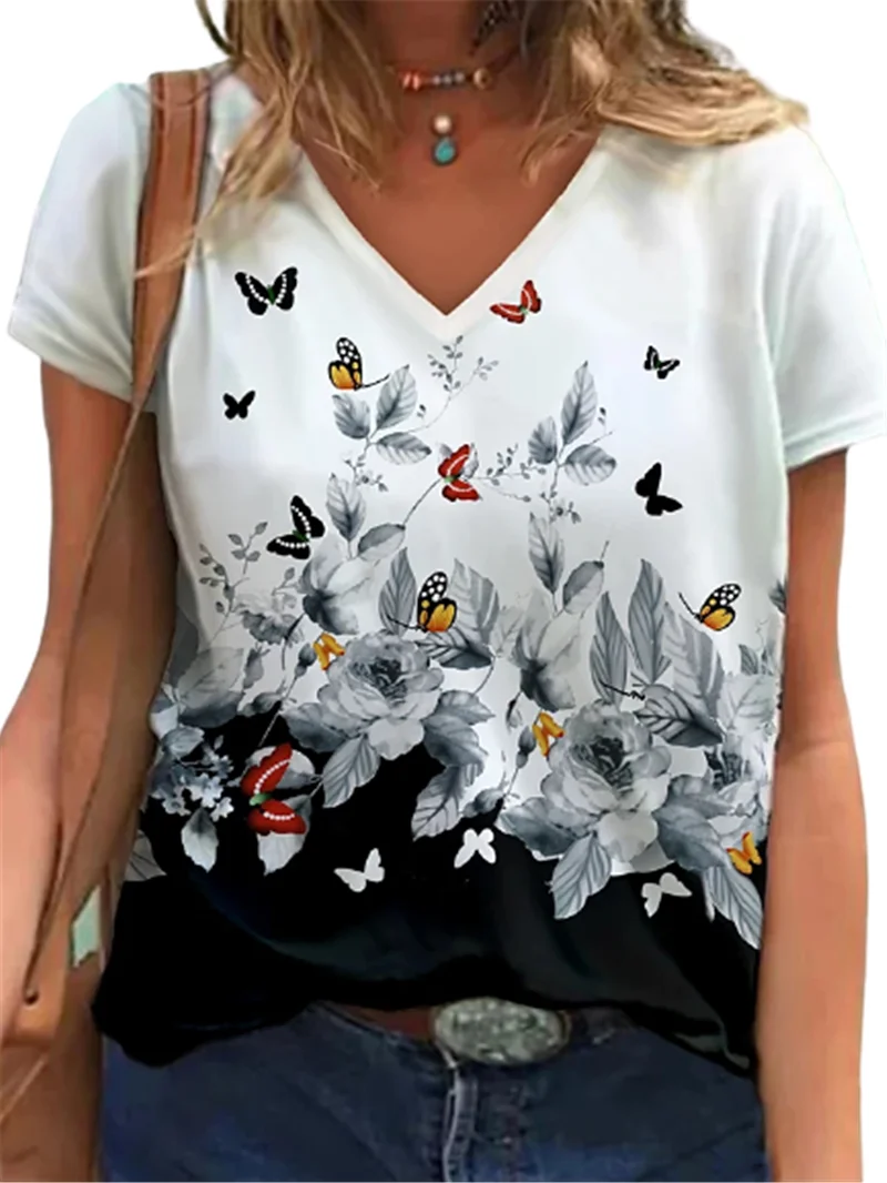 

Women's Short Sleeve T-Shirts, Casual Butterfly Tops, Street Style Shirt, Loose Plus Size Clothes, 5XL