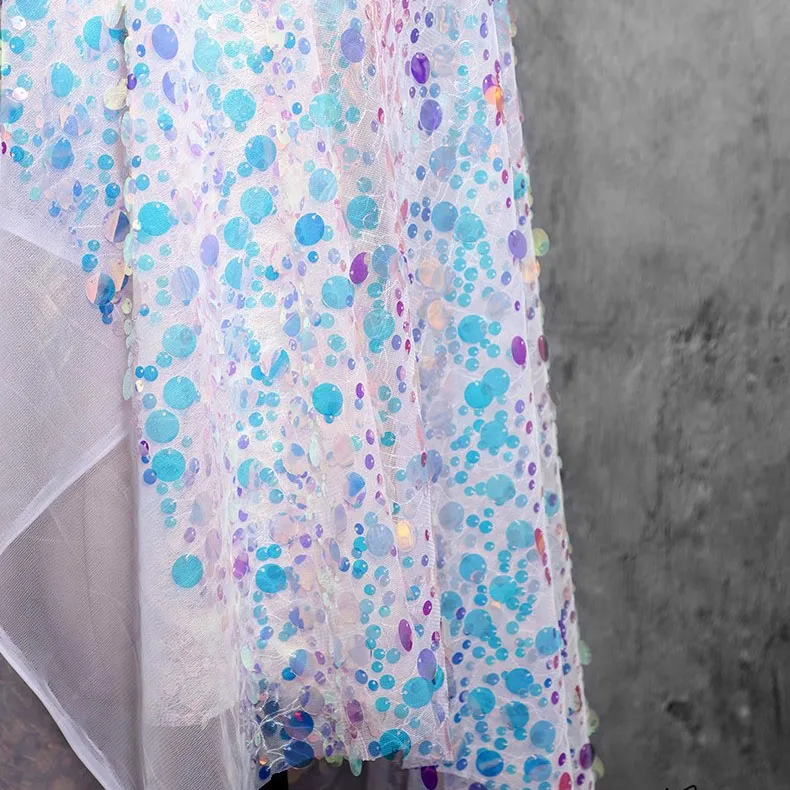 

Зашифрованная переливающаяся 1-ярдовая лазерная рыбья чешуя с блестками, кружевная ткань, дизайнерский градиент, переливающееся кружевное свадебное сетчатое платье, шитье