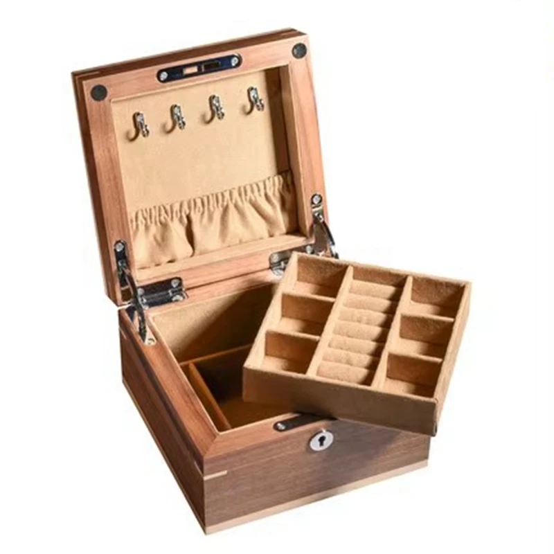 

double layers Black walnut jewelry box solid wood storage box makeup organizer for women's gift MSSH031