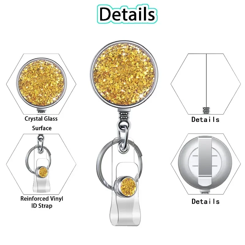 New Design 1 Piece Metal Glitter Retractable Nurse Badge Reel Doctor Student Teacher ID Card Holder Keychains Lanyard