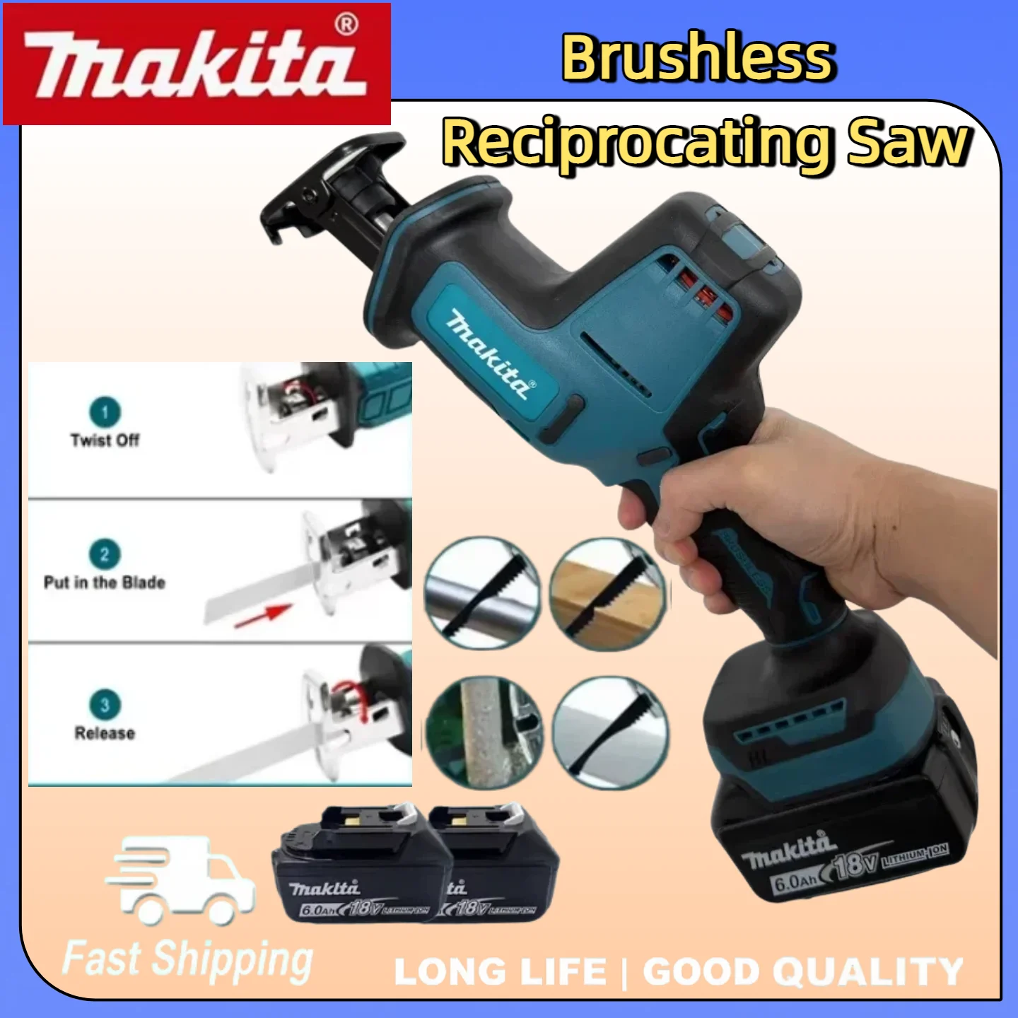 

Makita Cordless Brushless Reciprocating Saw, Stepless Speed Adjustable Metal Wood Electric Cutting Saw For Makita 18V Battery