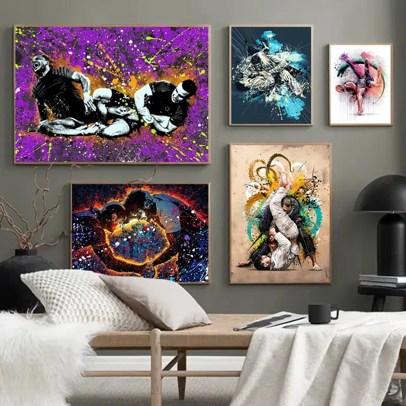 Brazilian Jiu Jitsu BJJ Poster Colorful Abstract Grappling Art Canvas Print Fighting Sports Wall Art Gym Living Room Home Decor
