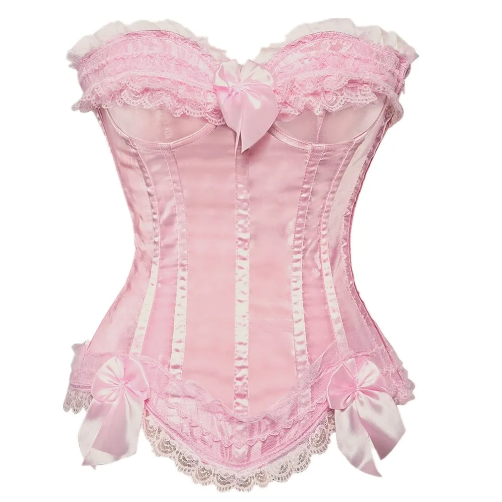 Seksowny koronkowy gorset na biust Top kobiety w stylu Vintage satynowa kokardka gorsetowa bielizna z zamkiem błyskawicznym Plus rozmiar urządzenie do modelowania sylwetki burleskowe gorsety