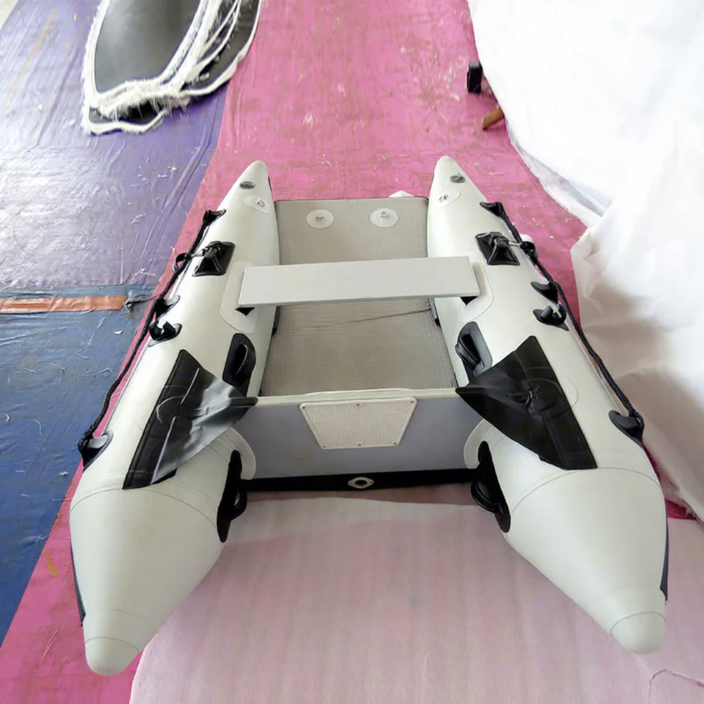 Custom Size Mini Inflatable Catamaran Fishing Boat with Motor Engine Portable Inflatable Dinghy Mini Pontoon Boat for Rescue