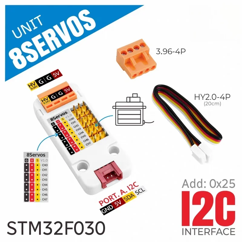 Official M5Stack Unit 8Servos 8-channel Servo Driver Unit STM32 Multi-channel PWM Signal