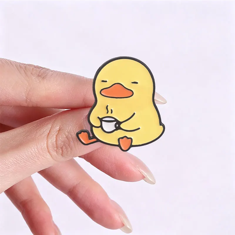 Kawaii Chubby Duck Enamel Pins Sassy Coffee Umbrella Muscle Ducklings Brooches Badges Fun Animal Jewelry Gift for Friends view 4