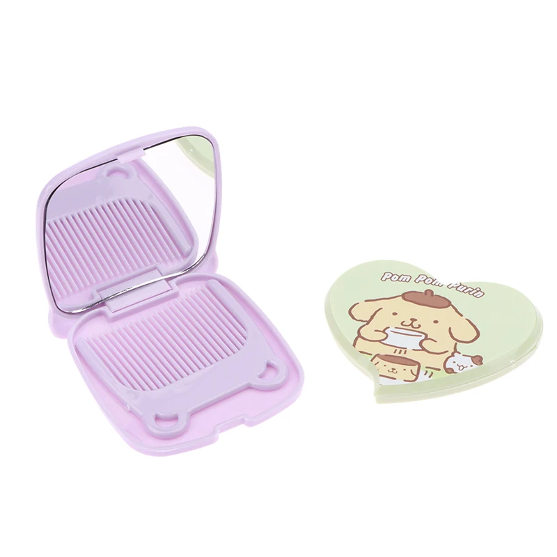 Sanurgente-Miroir pliant double face My Melody, mini miroir de maquillage intégré, peigne portable mignon, cadeaux pour filles