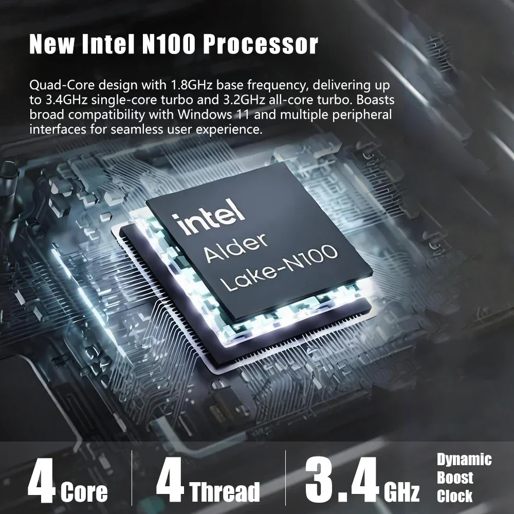 Mini-PC Windows 11 Pro Mini-PC Intel Alder Lake N100 DDR4 PCIe M.2 SSD WiFi 5 BT5.0 USB3.2 Dual HDMI Desktop-Computer Büro