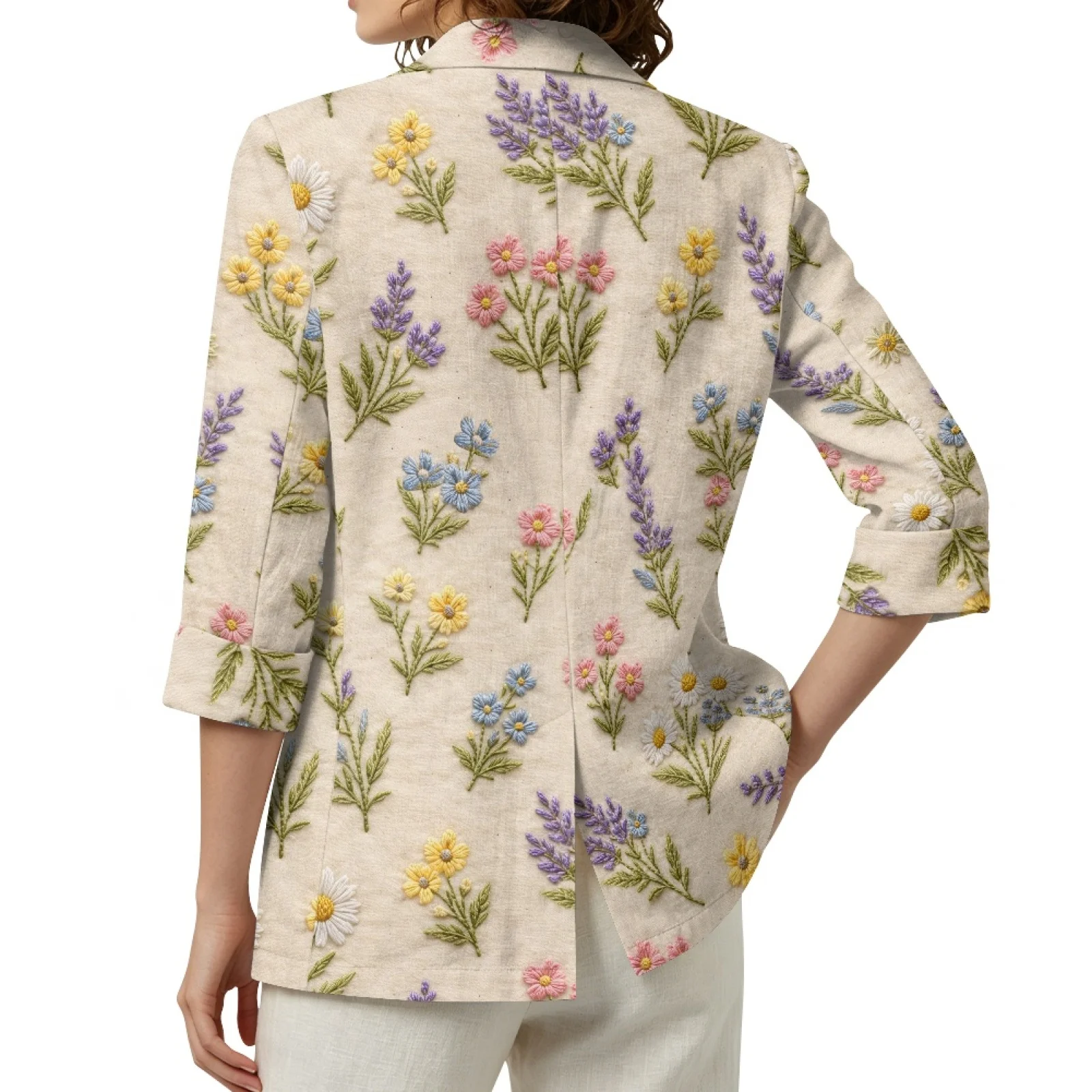 PENSTROLL Wild Flower Linen Style Beach Cover Ups Loose Work Cardians for Women S-3XL