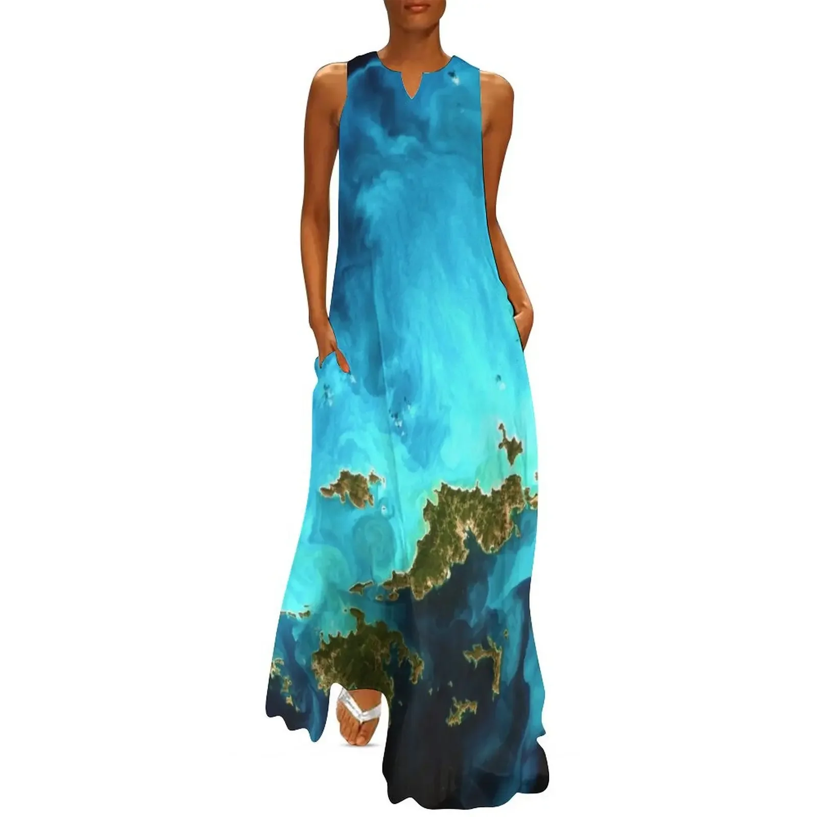 

Virgin Islands Full Satellite Image Long Dress elegant chic women dresses promotion festival outfit women Dress