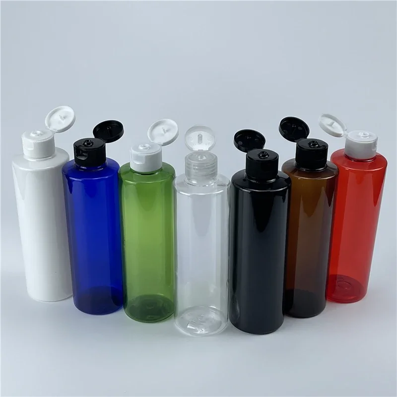 

Multicolor 250ML X 25 Plastic Empty Flat Shoulder Bottles With Flip Top Cap Comstics Packaging Containers For Shampoo Shower Gel