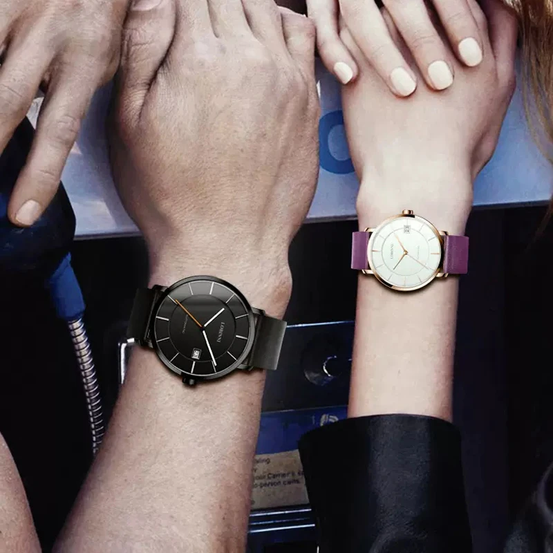 LOBINNI Simple Ultra Thin Lover's Watches MIYOTA 9015 Movement Automatic Mechanical Couple Watches Gifts Men Women Clock