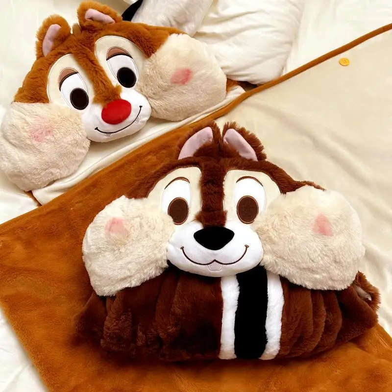 Disney Kawaii Chip \'n\' Dale Cartoon Plush Blanket Autumn And Winter Aesthetic Household Shawl Hooded Portable Fashion Blankets