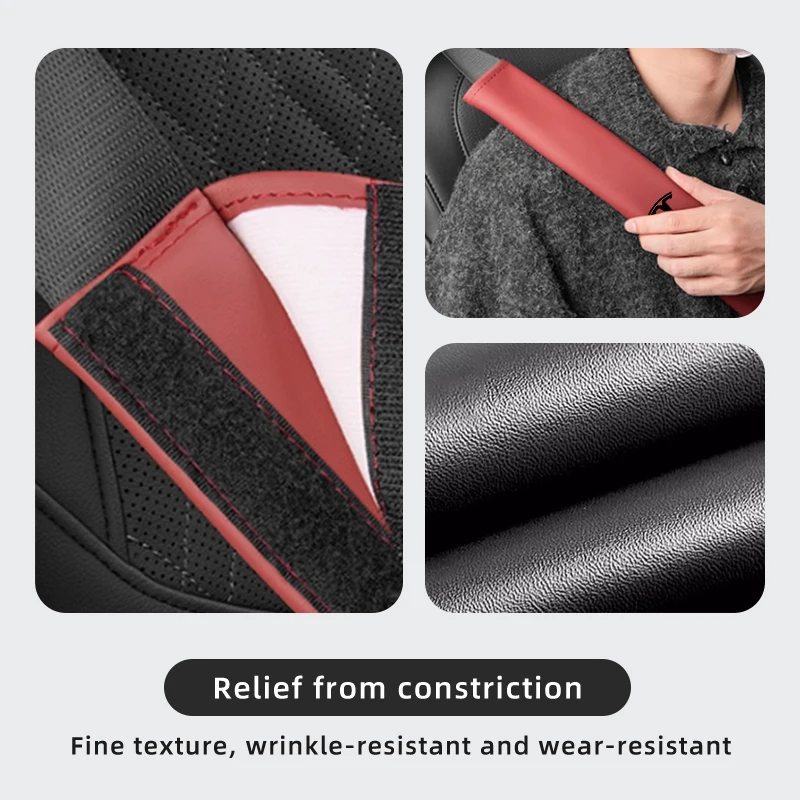 Leather Car Seat Safety Belt Shoulder Extended Cover Pad For Tesla Model Y 3 S X Roadster Bonina