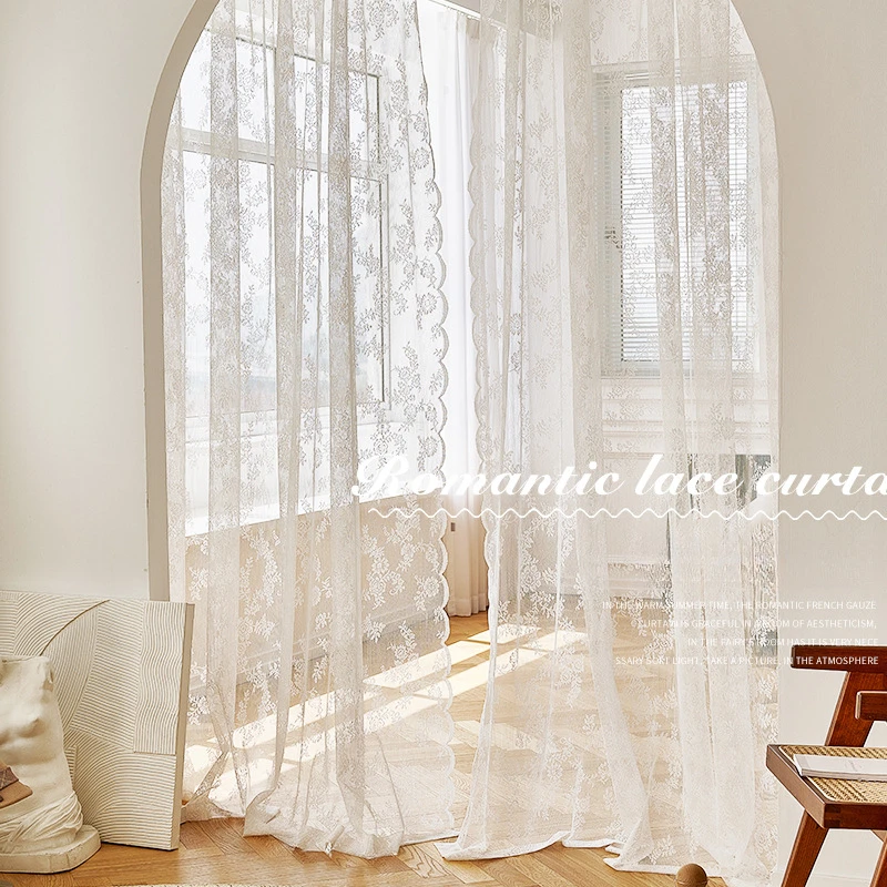 

High-end French Lace Screen Window Screen Princess Style Without Punching Velcro Wavy Side Living Room Bedroom Bay Window
