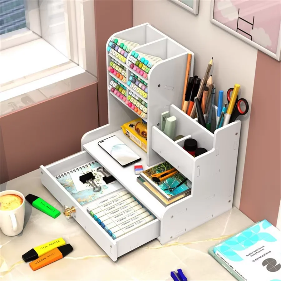 10 Slot Pencil Case Organizer Rack, Desktop Storage Holder for Markers & Pens, Student Dorm Room Stationery Tidy