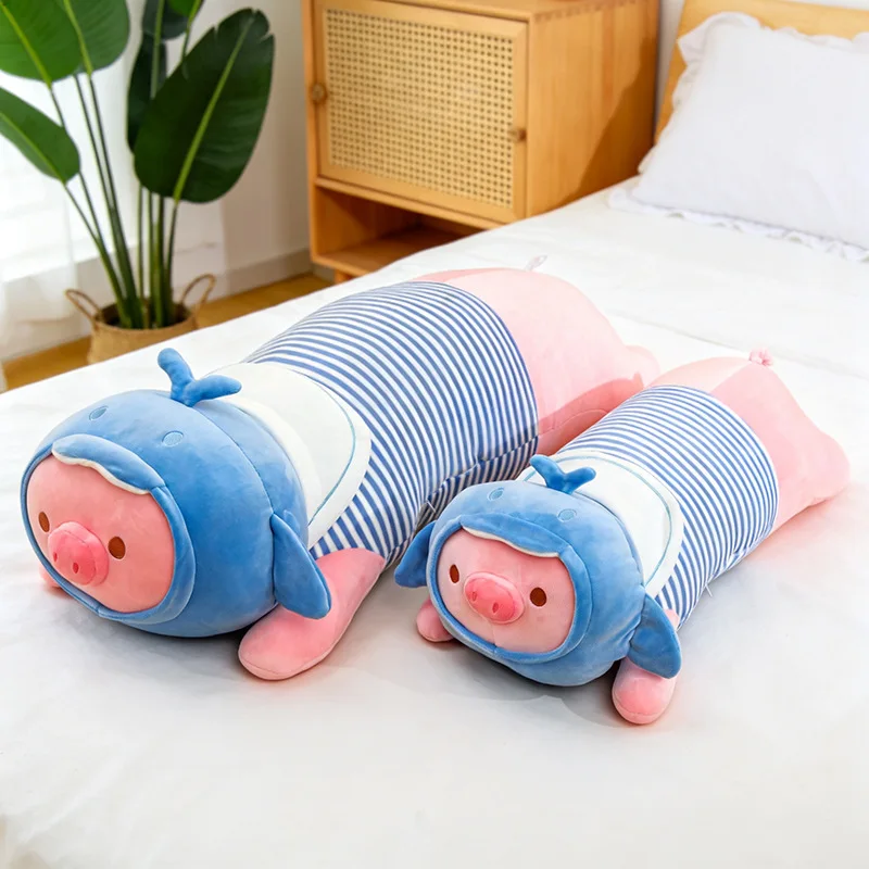 Soft Dolphin Pig Plush Pillow Striped Stuffed Toy Long Throw Pillow For Sleeping Leg Hugging Birthday Gift For Adult Home Decor