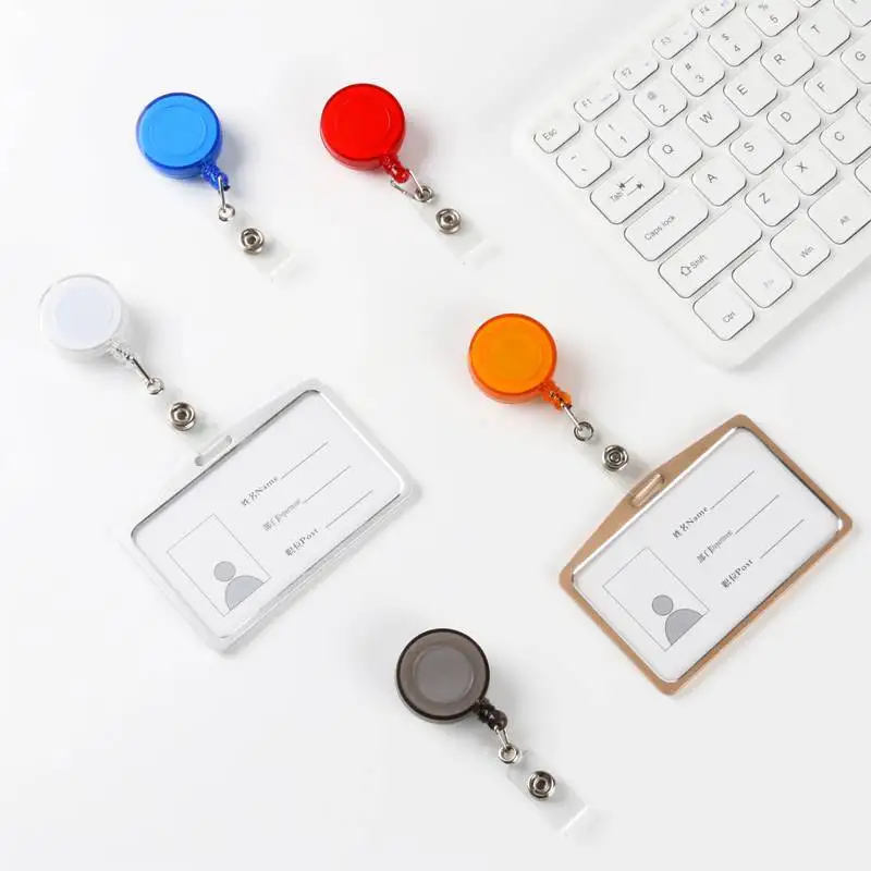 

Metal Card Cover ID Tag Badge Holder with Badge Reel Work Card Sleeve Employee Pass Organizer 1pcs