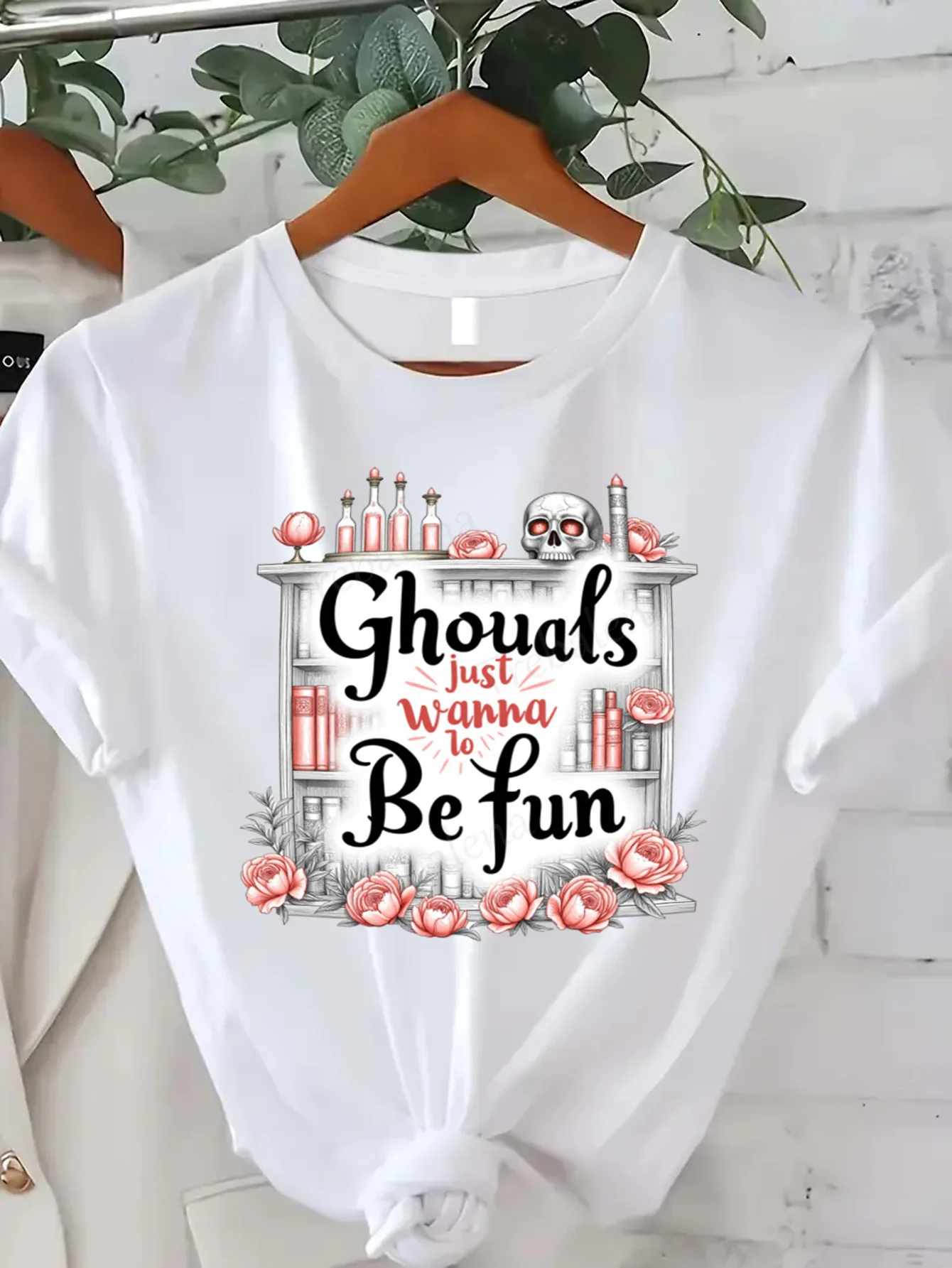 

Футболка с круглым вырезом Ghouls Just Wanna Be Fun, женская футболка больших размеров на Хэллоуин, футболка с короткими рукавами, модный повседневный топ
