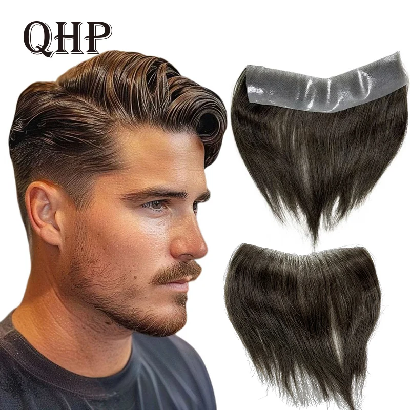 Real Human Hair Hairpiece System Toupee Men\'s Capillary Prosthesis  for Men Handmade Wig PU V Frontal Hairline 100% Density