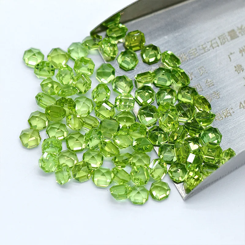 Natural Peridot Asscher Cut Loose Gemstone Cabochon For Ring Necklace Jewelry Inlay DIY Craft Matching Stone