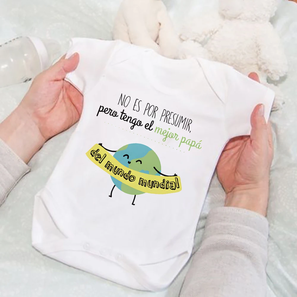 

I Have A Best Dad in The World Spanish Printed Baby Romper Funny Newborn Summer Bodysuit Infant Short Sleeve Jumpsuits Clothes