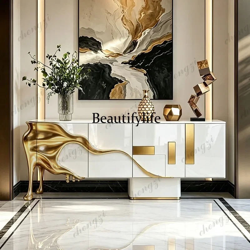 CC American light luxury dining side cabinet three-dimensional relief gold-painted decorative cabinet living room storage cabine