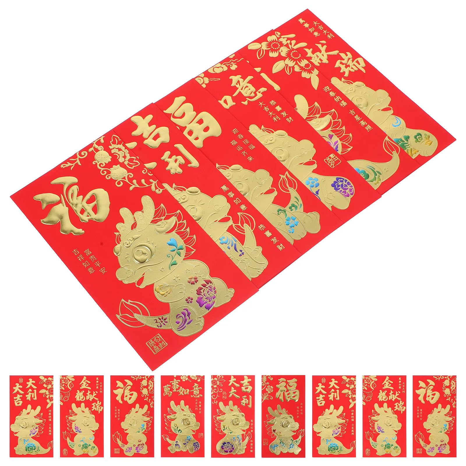 60Pcs Chinese Dragon Red Envelopes Creative Traditional Red Packets Spring Festival Money Storage Paper Envelopes