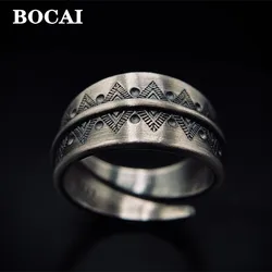 BOCAI New100% S925 Silver Jewelry Accessories Retro Fashionable Opening Carved Ring for Women Wholesale