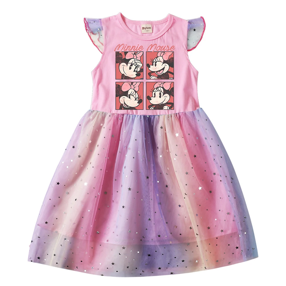 

Girl Dress Disney Mickey Mouse Minnie Summer Children Print Dresses Princess Cartoons Casual Clothes Girls Gauze Kid Baby Gifts