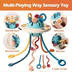 UFO Food Grade Silicone Push & Pull String Activity Toy Montessori Sensory Toys for Toddlers 6-18M+, , Fidget Travel Toys