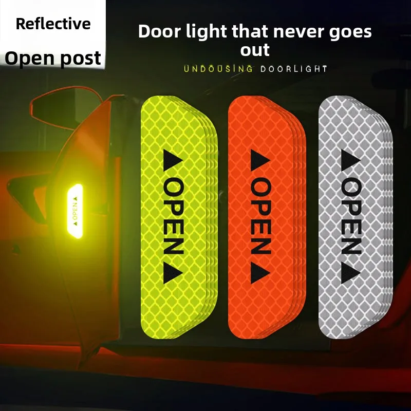 

Reflective Car Door Sticker 4Pcs Safety Opening Warning Reflector Tape Decal Car Accessories Exterior Interior Reflector Sticker