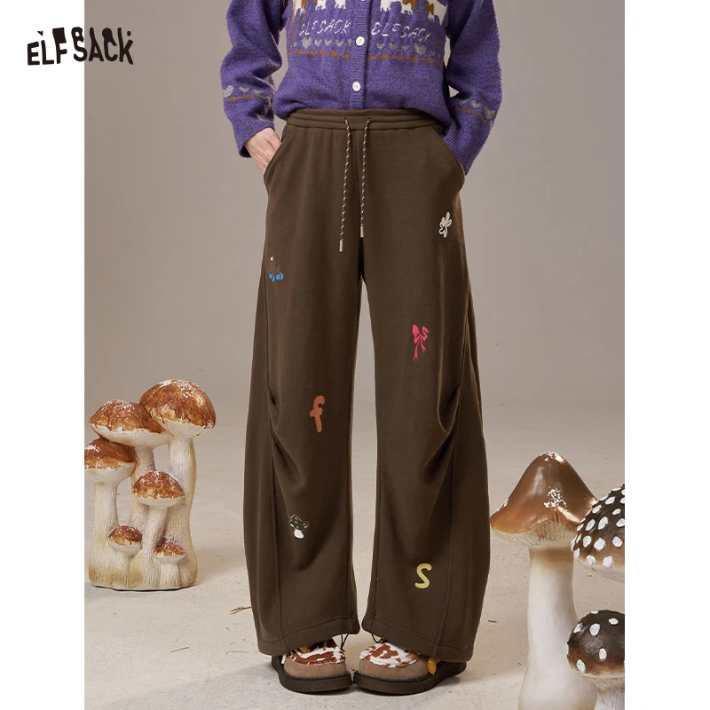 

ELFSACK 2025 Winter New Arrivals Casual Cute Drawstring Cartoon Embroidery Sweatpants For Woman