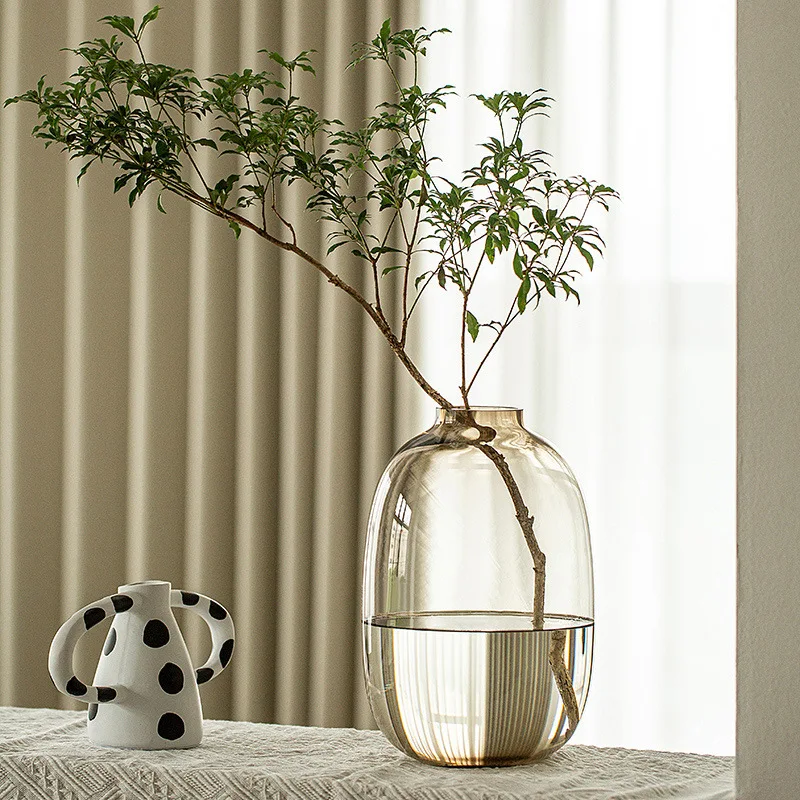 HYS vase ornament, living room flower arrangement glass, horse drunk wood big belly, advanced sense, transparent water raising