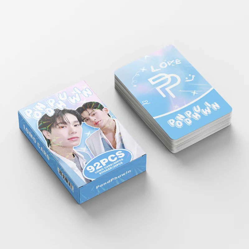 92 Buah/Set PONDPHUWIN Kartu Lomo Laser Bintang Thailand Kartu Foto Holografik Kolam CP & Phuwin Drama dengan Stiker
