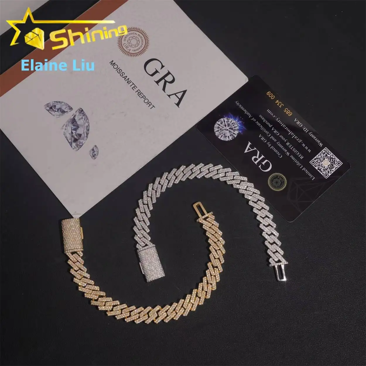 Luxury 10mm Iced Out Diamond Custom Fine Jewelry Brass VVS Moissanite Hot Sale Cuban Link Chain Bracelet.
