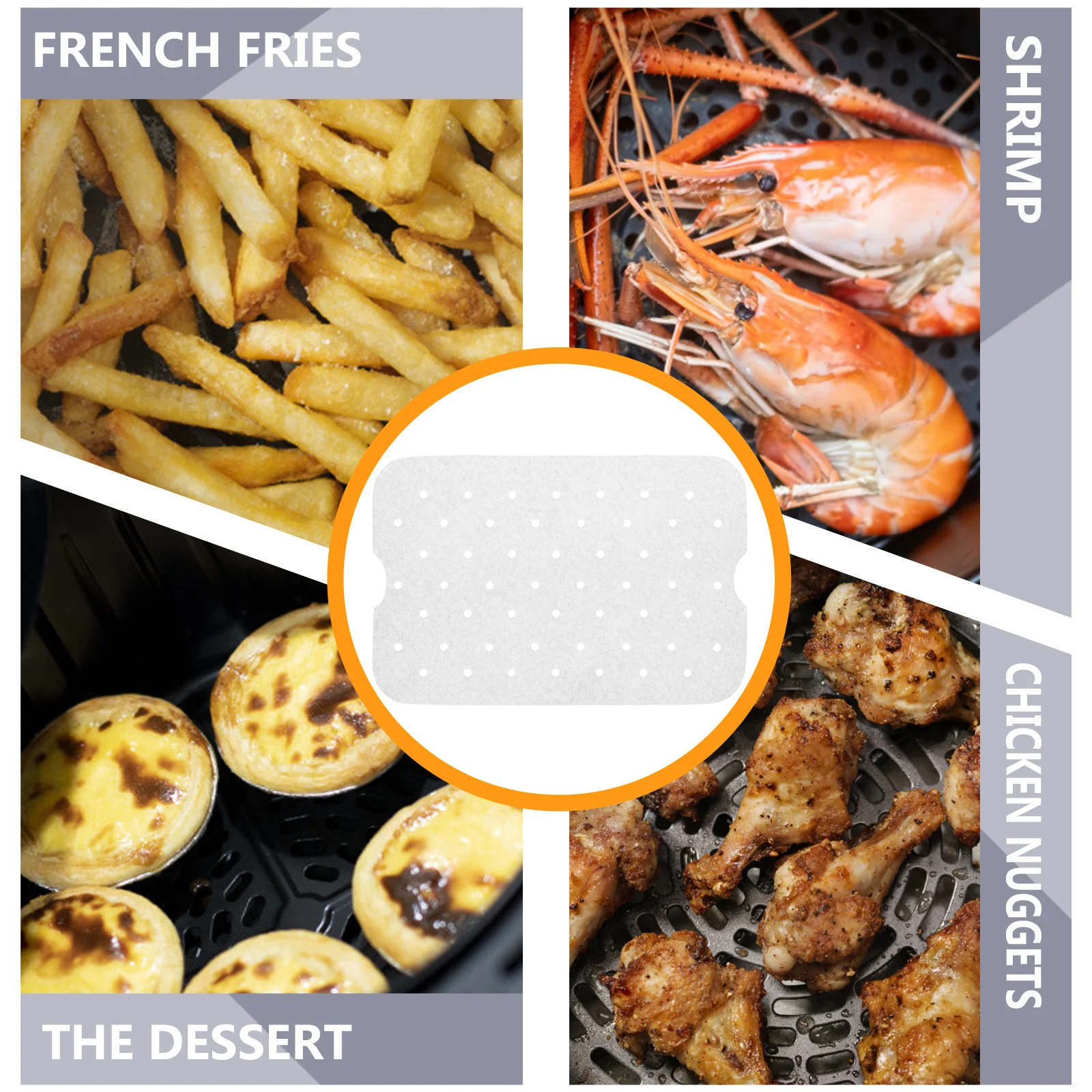 

Air Fryer Liner Oil-Proof Perforated Paper Baking Tray For Even Heating French Fries Chicken Bacon Grease-Resistant