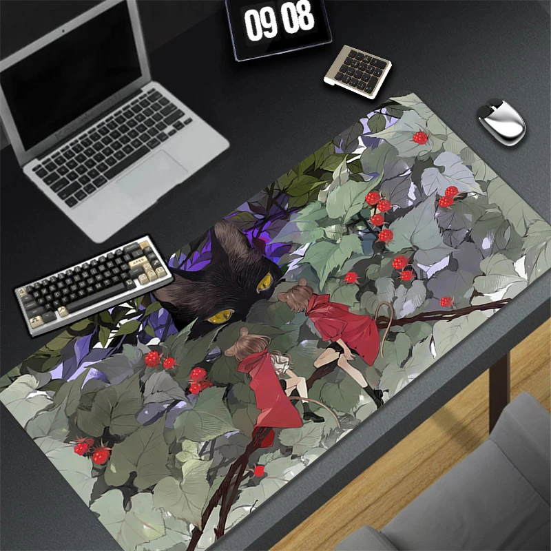 

Mouse Pad Computer Office PC Game Table Mats Rubber Anti-slip Gaming Keyboard Pad Black Cat Mousepads Anime Girls Long Desk Mats