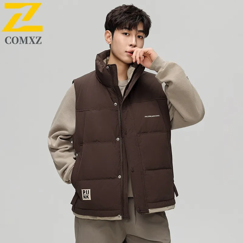 

Осень-зима, мужской пуховый спортивный жилет с воротником-стойкой, повседневная свободная водонепроницаемая ветрозащитная куртка, подходит для школы, кемпинга, пешего туризма, рыбалки