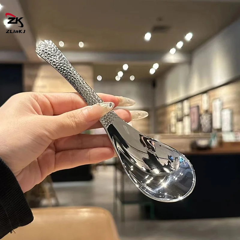 1PC Stainless Steel Round Spoon 20cm Long Handle Stirring Dessert Spoons Kitchen Gadgets Tableware