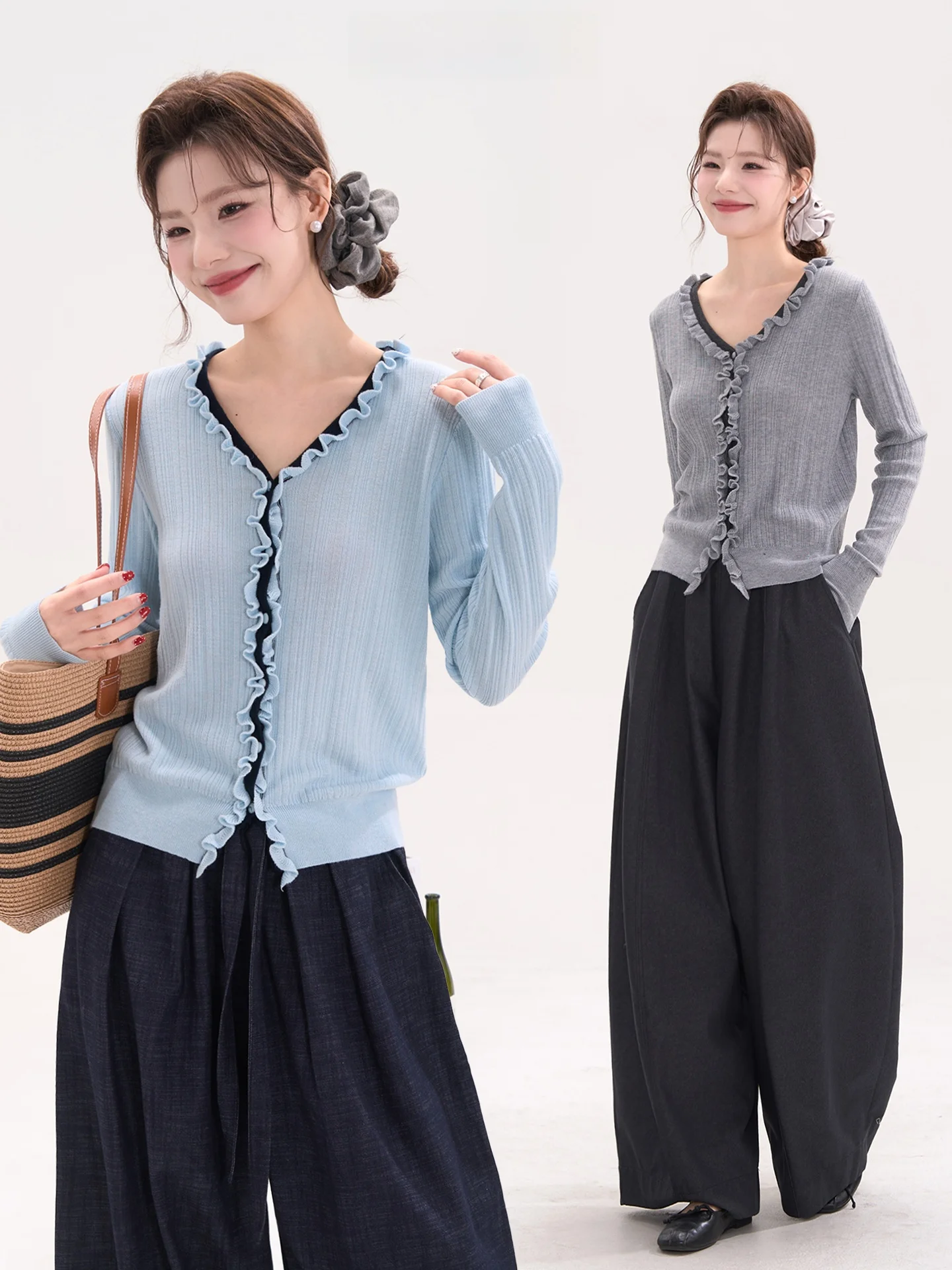 

Женский трикотажный топ с длинными рукавами, V-образным вырезом, цветочным кружевом и розовыми декоративными элементами, повседневный, модный, стройнящий силуэт