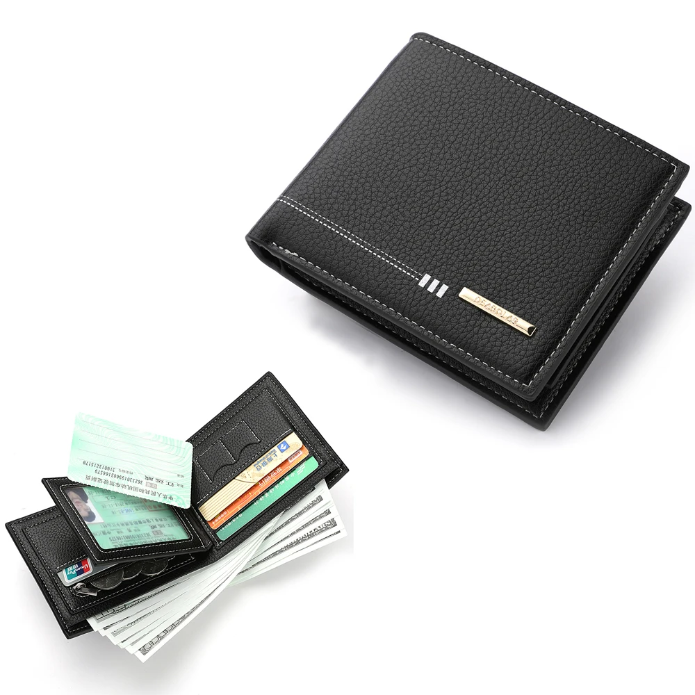 Nueva cartera para hombre, tarjetero con cremallera, monedero de alta calidad con patrón de lichi, cartera corta de negocios para hombre
