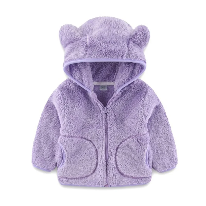 Kids Jacket Winter New Hooded Warm Rabbit ears Coral Velvet Zipper Cardigan Overcoat 0-6 Year Old Beibei Fashion Girls\' Garments